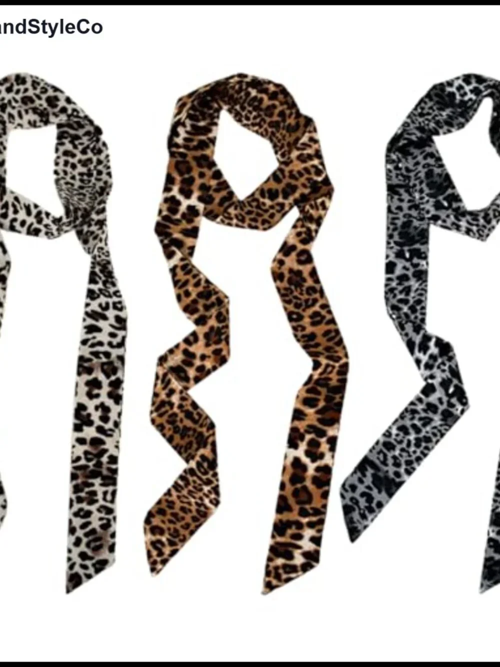 3 Pack Leopard Fashion Scarf Long Skinny Satin Headband Neck Scarf for Women